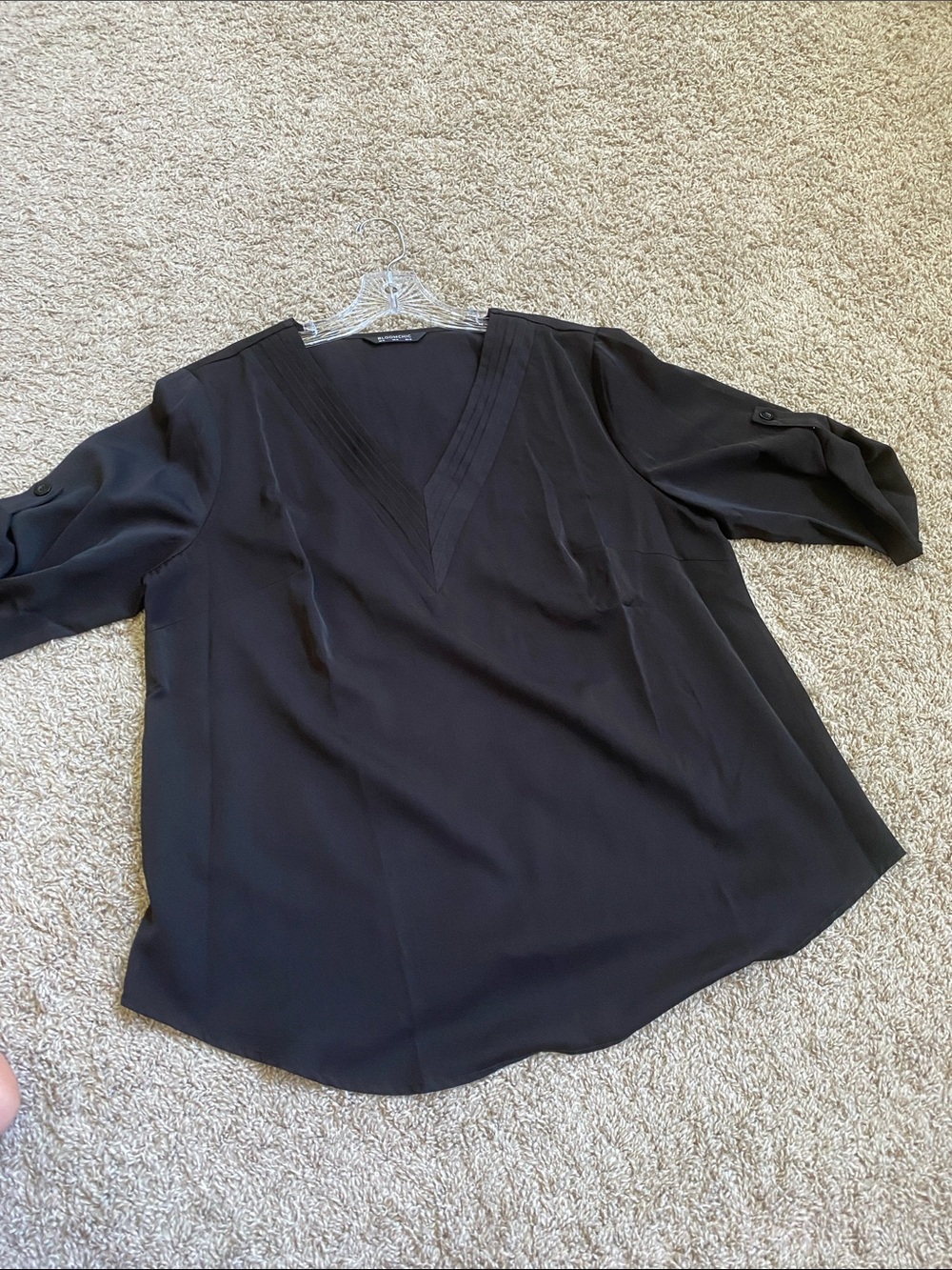 Bloomchic Black V-Neck Roll-Tab Sleeve Blouse